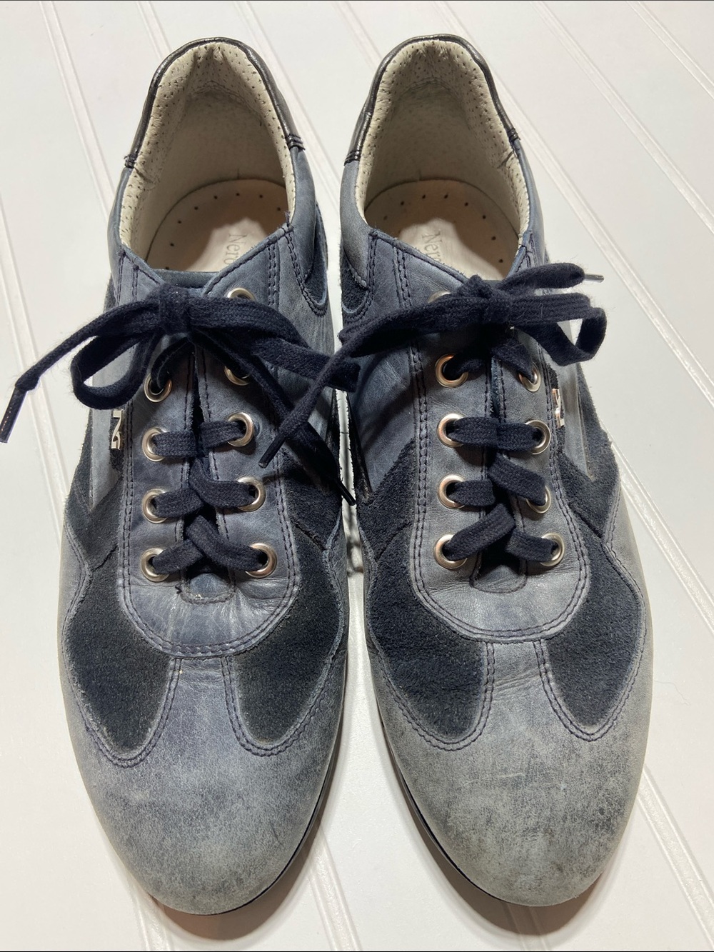 NeroGiardini Italian Leather Sneakers Womans 8 (38 Euro) Blue gray‎ Euro-Chic